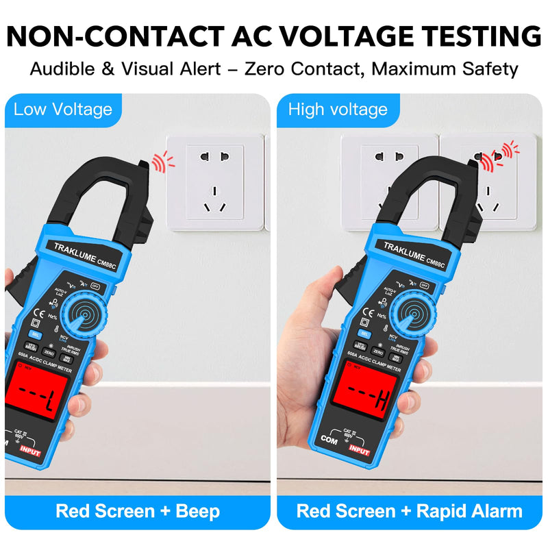 Clamp Meter Multimeter 6000 Counts Amp Meter Clamp AC/DC Current & Voltage Amp Clamp Multimeter Auto-Ranging with Resistance, Capacitance, Frequency, Diodes, Continuity, Temp, NCV, Ammeter Amperimetro AD/DC 600A