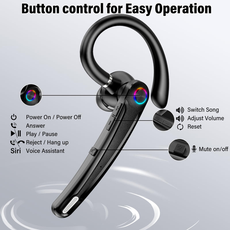 Atheewon Bluetooth Headset V5.4, Wireless Bluetooth Earpiece with Dual Mic Noise Cancelling, 115H Playtime Computer Headset Hand Free Headphones for Trucker, Driver, Home, Work, Business Black