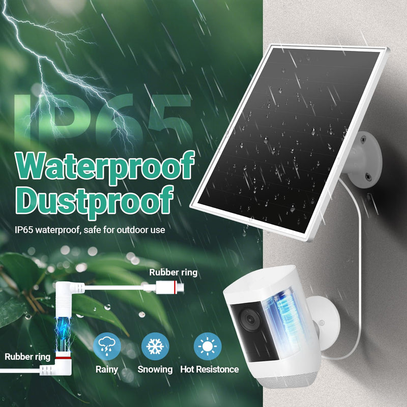 Solar Panel for Ring Camera Outdoor Wireless, Fast Charging 6W Solar Charger with USB-C & Barrel Plug for Ring Stick Up Cam & Spotlight Cam Series, Waterproof, 16ft Cable, White White-106-1