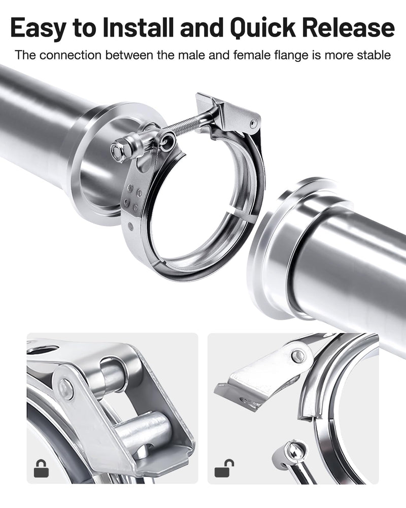 EVIL ENERGY V Band Clamp Quick Release Stainless Steel with Flange Male Female Mild Steel (3.0 Inch) 3.0" 1