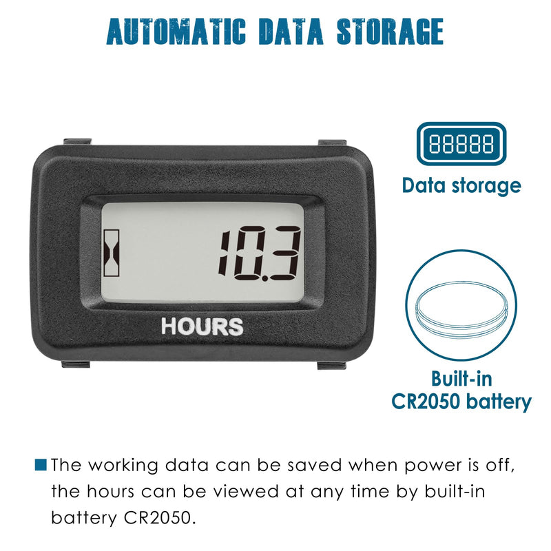 Runleader Digital Hour Meter for Maintenance,AC/DC 5V to 277V for Riding Lawn Mower Generator Compressor Tractor Golf Cart Motorhome Snowmobile etc.