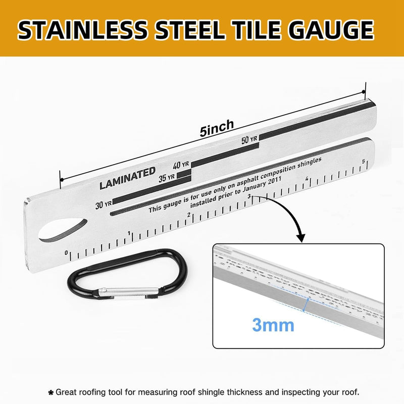 2 Pack Metal 4/09 Shingle Gauge with Carabiner, House Roof Gauge Tool, Roofing Tools Engineering Rulers Equipment for Measuring and Analyzing The Thickness of Roof Tiles 2