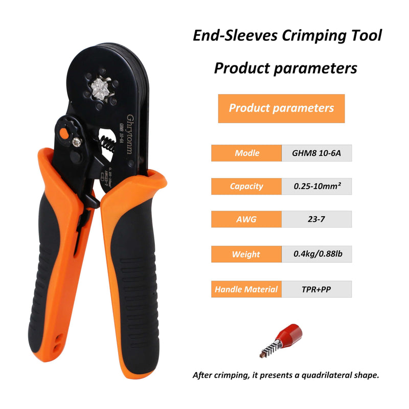 Ferrule Crimping Tool Kit, AWG 10-6 Self-adjustable Ratchet Wire Ferrule Crimper Plier Set with 1800pcs Wire Terminals Crimping Connectors Wire Ends Ferrules, Black/Orange With 1800pcs Wire Connectors