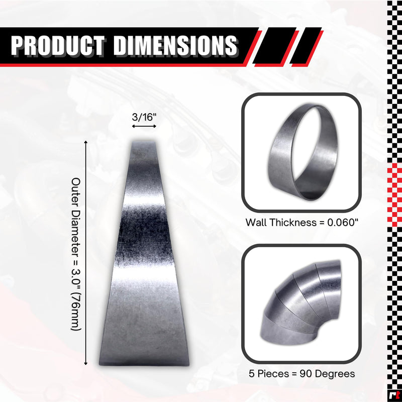 REMTUNE Brand 90 degree 3" 304 Stainless Steel Tight Radius Pie Cuts (Not Welded) - Laser Cut & Deburred for Custom Exhaust and Fabrication Projects (5pcs)