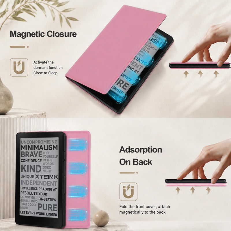 Magnetic Case for Xteink X4, Premium PU Leather Cover (Sakura Pink) | Secure Magnetic Attachment ,Ultra -Thin Lightweight ,with Magnetic Closure Sakura Pink