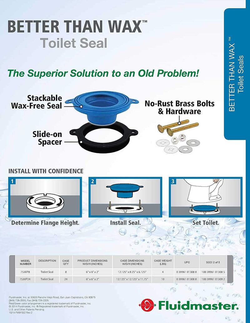 Fluidmaster 7530P8 Universal Better Than Wax Toilet Seal, Wax-Free Toilet Bowl Gasket Fits Any Drain 2 Pack