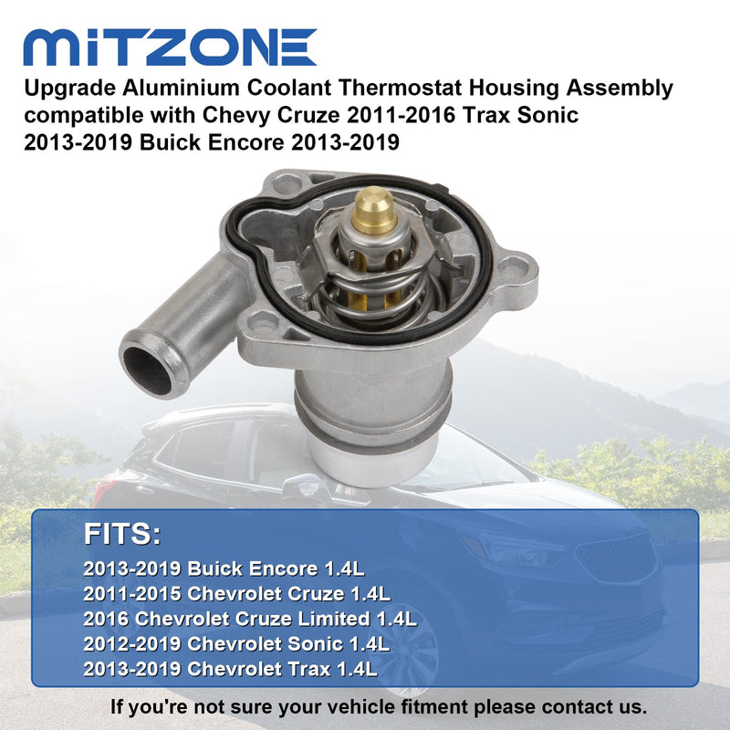 MITZONE Upgrade Aluminium Coolant Thermostat Housing Assembly compatible with Chevy Cruze 2011-2016 Trax Sonic 2012-2020 Buick Encore 2013-2019 1.4L Replace 25200455 55565336 902-808 55565336 (Upgrade Aluminum)