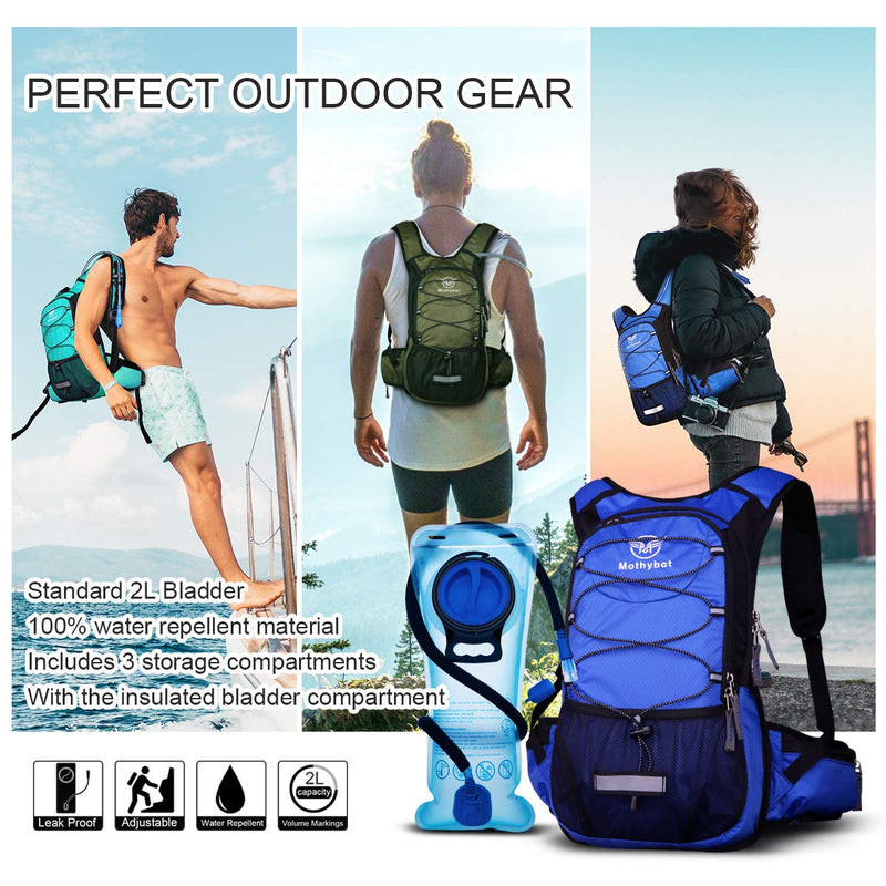 Hydration Pack, Insulated Hydration Backpack with 2L BPA Free Water Bladder and Storage, Hiking Backpack for Men, Women, Kids for Running, Cycling, Camping - Keep Liquid Cool up to 5 Hours Emerald
