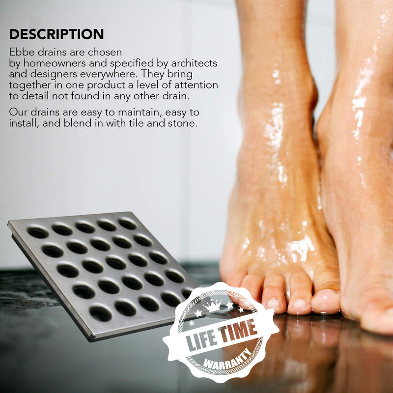 Ebbe E4410 Square Shower Drain Grate, Satin Nickel