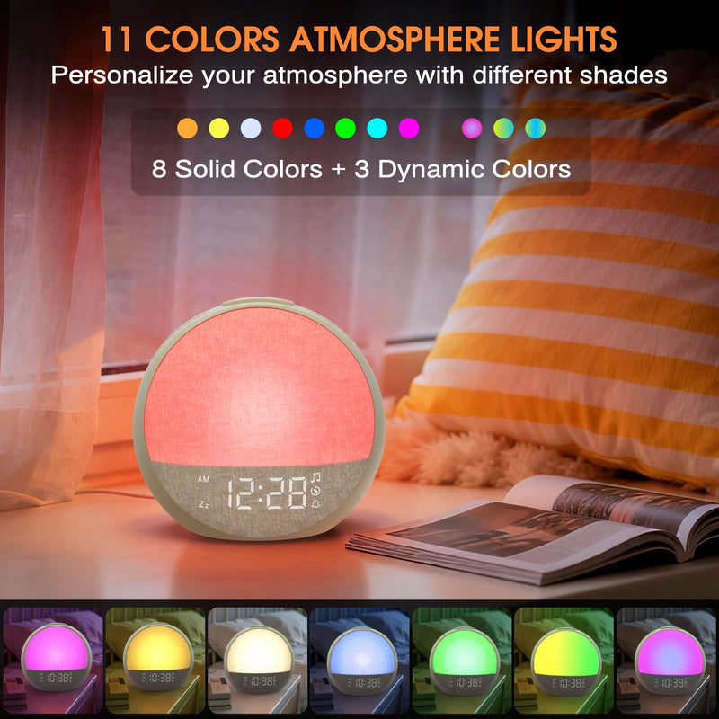 Sunrise Alarm Clock, White Noise Sound Machine with 30 Soothing Sounds, Dimmable Night Light, Natural Sunlight Lamp Gentle Wake Up Light for Bedrooms, Kids, Heavy Sleepers Adults, Baby, Ideal for Gift Putty