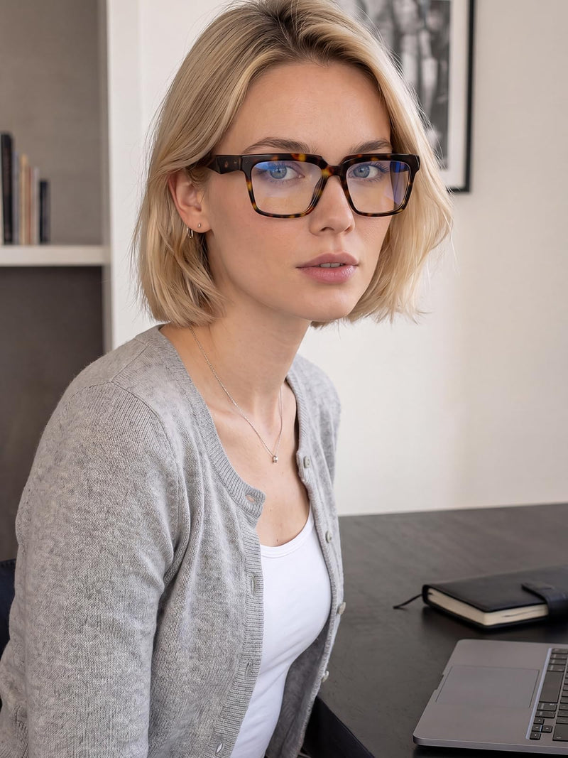 kimorn Square Blue Light Glasses for Women | Square Frame, Clear Lens, Lightweight Plastic, Office Study Gaming Tortoise