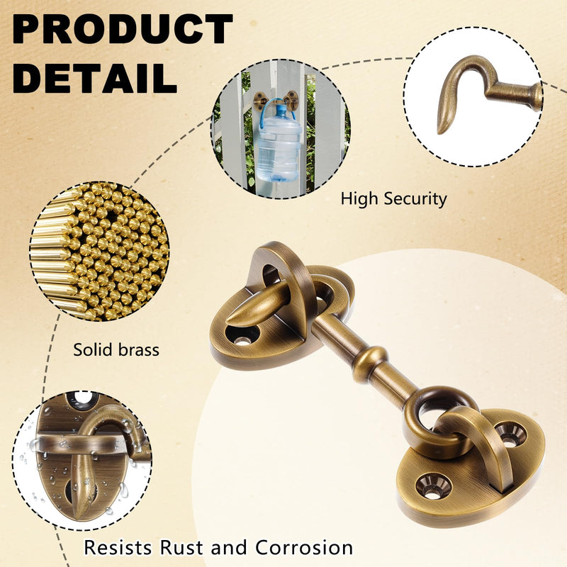 4 Pieces 2.75 Inch Brass Hook and Eye Latch Gate Door Latch Cabin Hook Lock Door Lock Hardware Best for Window, Sliding, Shed, Fence, Gate, Cabinet, Bathroom, Closet (Bronze) Bronze 4