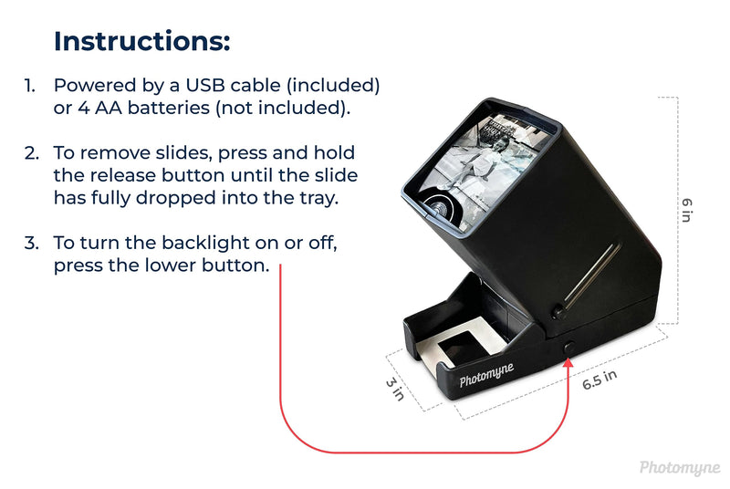 Photomyne 35mm Slide Viewer, Film Negative Viewer with 3X Magnification LED Light Illuminated Viewing, USB or Battery Powered