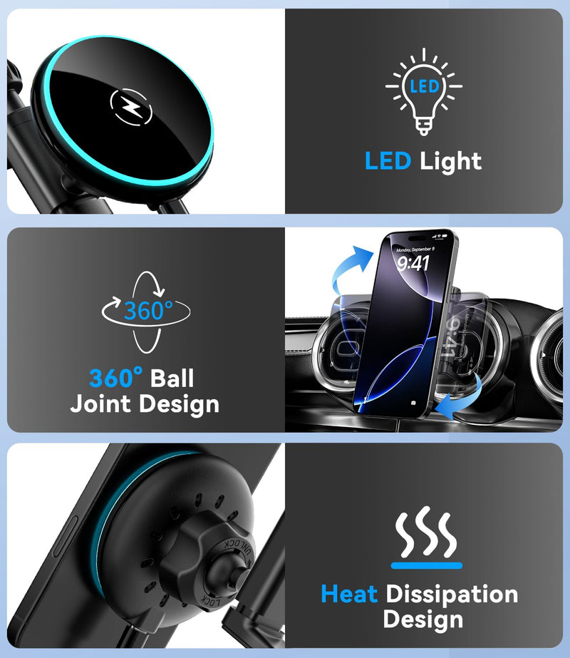 Qi2 Certified 15W Fast Charging Magnetic Wireless Phone Mount for Mercedes Benz A/B/C/E/G/GLA/GLK Car Phone Holder Accessories for MagSafe for iPhone 17 16 15 14 13 12 Pro Max Plus Mini