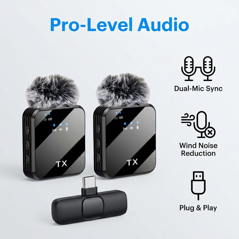 Wireless Earphone Microphone, Equipped With Lightning And Usb-C Adapters, Plug-And-Play Noise-Canceling Microphone, Suitable For Video Live Streaming, Interviews And Real-Time Streaming.