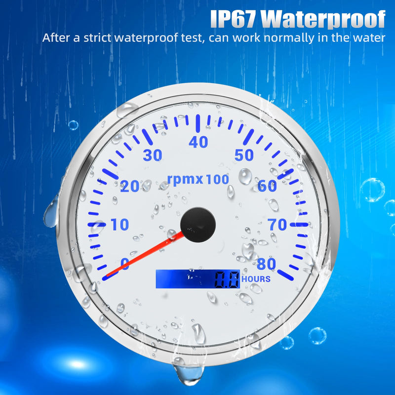 ARTILAURA 110mm 4-3/8" Tachometer 8000 RPM Boat RPM Gauge 7 Color Marine Large Tachometer for Car AUTO Truck 9-32V (White) White 8000RPM 110mm