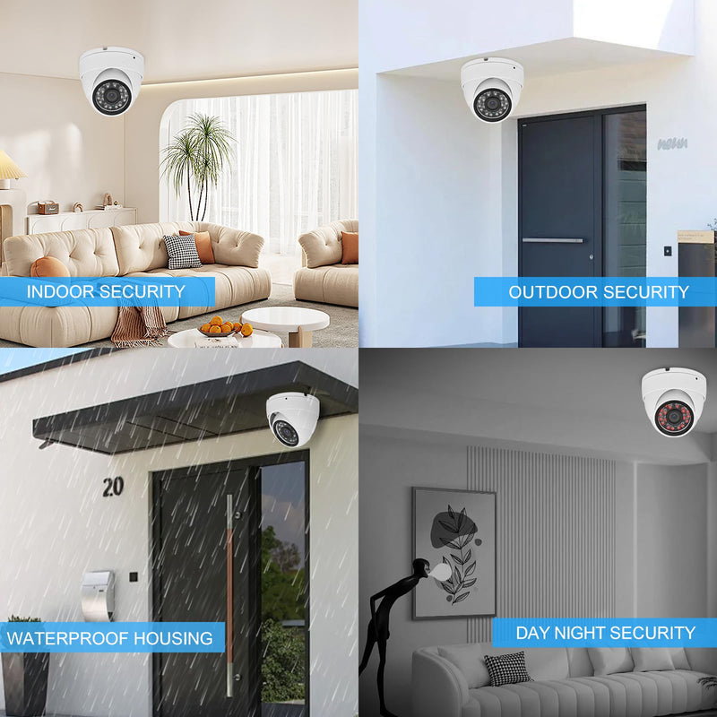 2MP Analog CCTV Camera 1080p 4-in-1 (TVI/AHD/CVI/960H Analog) Dome Security Cameras Outdoor Indoor, 2.8mm Lens, ICR, 24pcs LEDs, IR Night Vision, 105° Wide Angle, Full Metal Housing