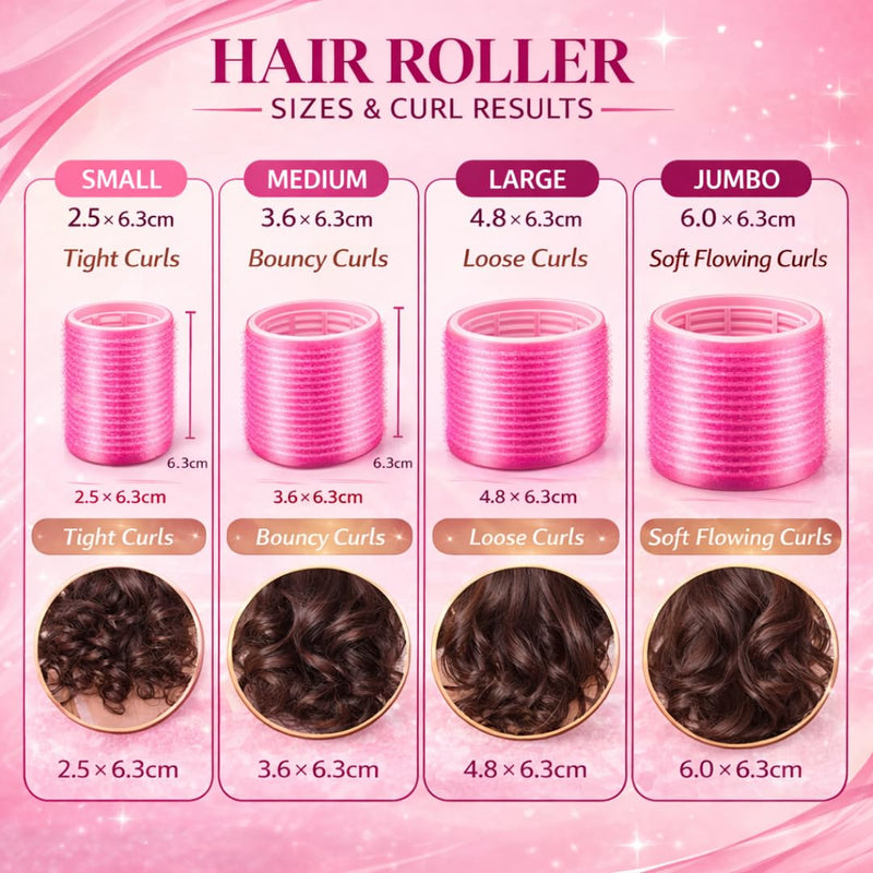 Hair Rollers with Clips 50PCS Set – Self Grip Curlers (60/48/36/25mm) with 24 Metal & No Bend Clips, Rat Tail Comb & Storage Bag for Long, Medium & Short Hair – Volume & Lift DIY Styling