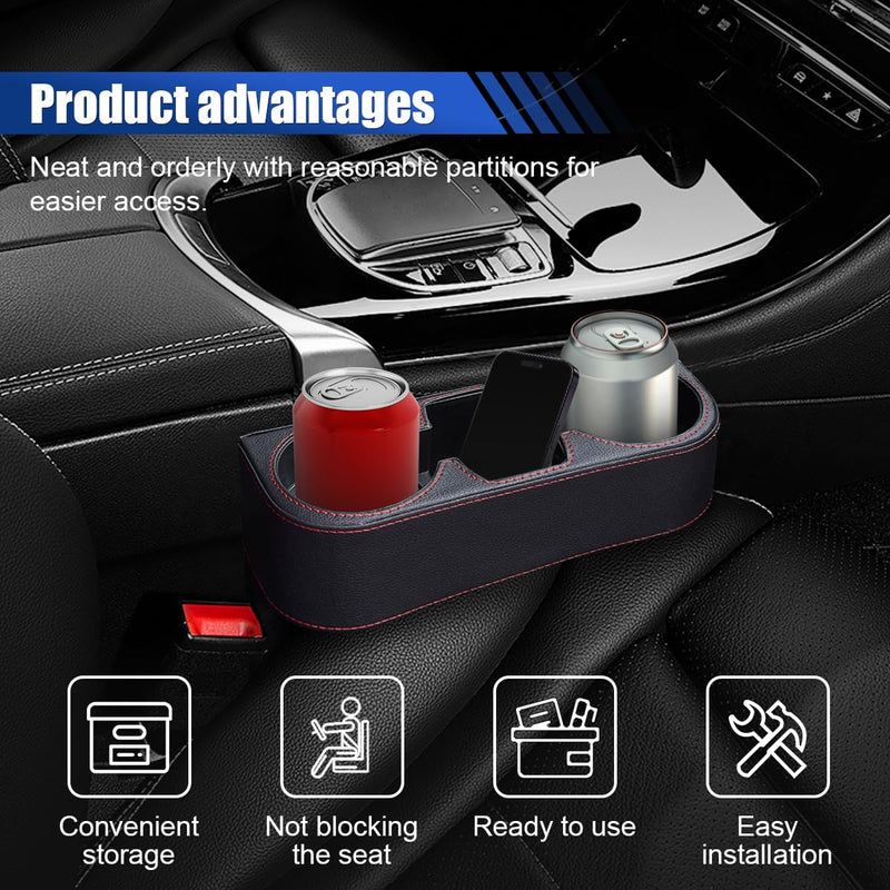 Car Cup Holder, Auto Front Seat Organizer, Multifunctional Cup Drink Holders with PU Leather Cover, Gap Filler Storage Box Coin Bucket Console Side Pocket Cell Mobile Phone Holder (Black) Black