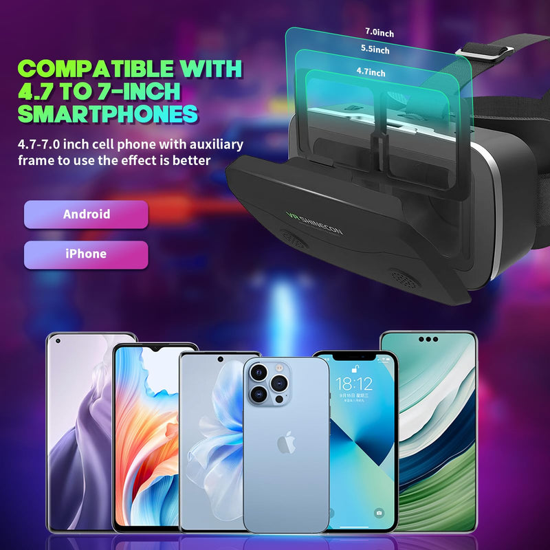 VR Headset with Bluetooth Remote for 4.7-7" iPhone & Android Phones, HD Aspheric Lenses, Adjustable Focus & Pupil Distance, Heat Dissipation Design