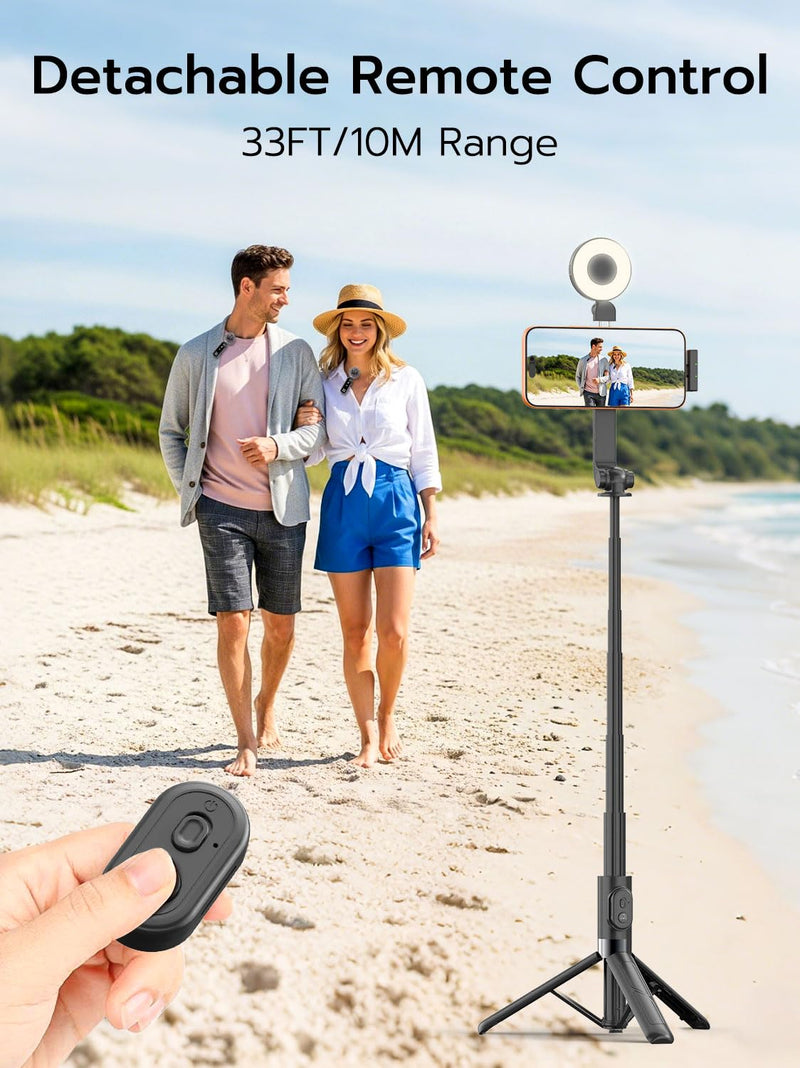 USKEYVISION Vlogging Kit, Content Creator Essentials w/Light & Lavalier Mic | Magnetic Selfie Stick Tripod for iPhone with Light, Vlogging Microphone for Content Creators, Youtube Recording(SPT-02Combol) Black