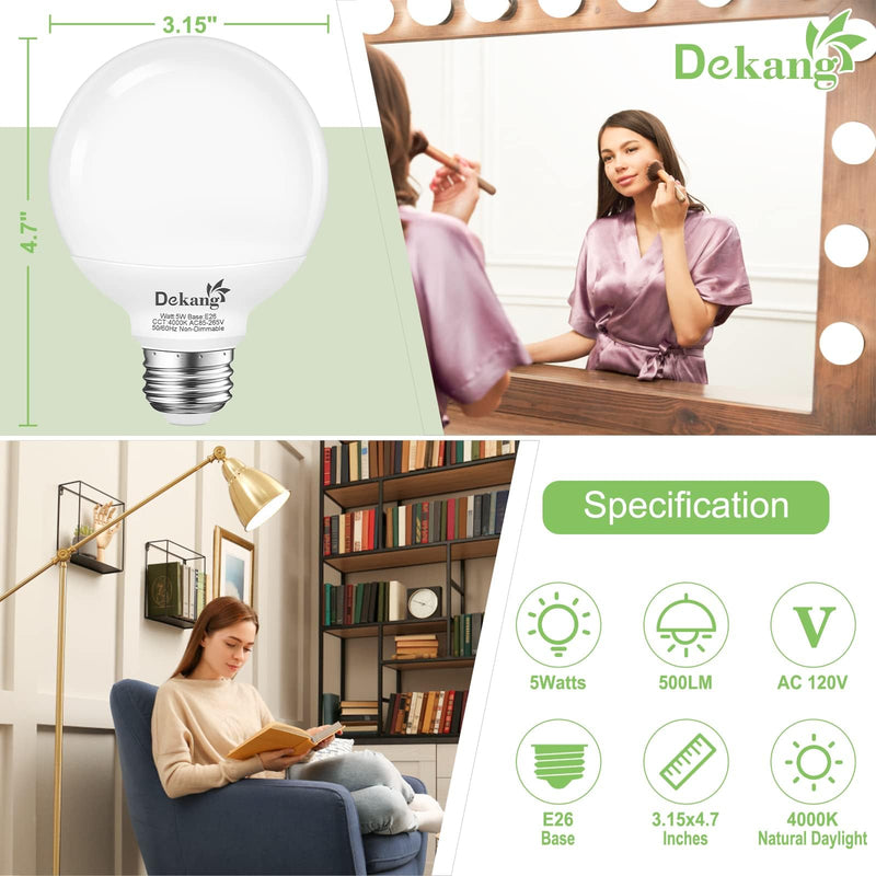 12-Pack G25 LED Globe Light Bulbs for Bathroom 4000K Daylight, E26 Base Vanity Light Bulbs 60W Incandescent Equivalent, 5W Round Light Bulb, 500LM, CRI 85+, Non-dimmable 12 Count(Pack of 1)