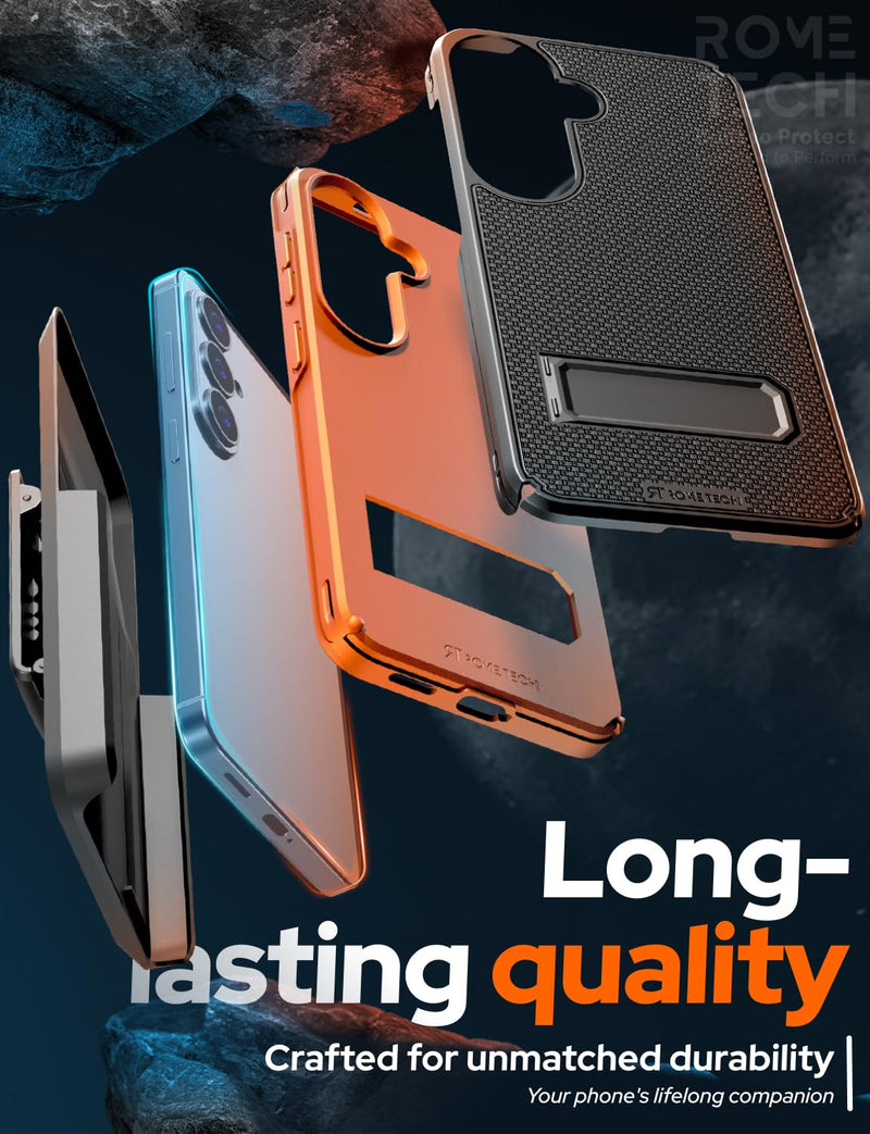 Designed for Samsung Galaxy S26 Plus Case with Belt Clip Holster | Rugged Cover with Strong Magnet & Kickstand Heavy Duty Combo - Black & Orange