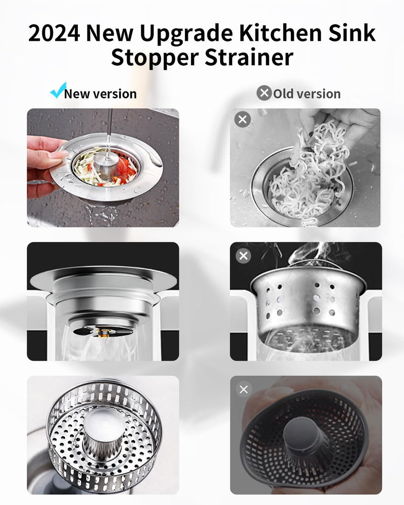 3 in 1 Kitchen Sink Drain Strainer [304 Stainless Steel Pop Up] Anti-Clogging Kitchen Sink Drain Stopper Stainless Steel Drainage Odor Filter Sink Plug for Us Standard 3-1/2 Inch (2 Pack) SUS304 Drain Strainer-2Packs