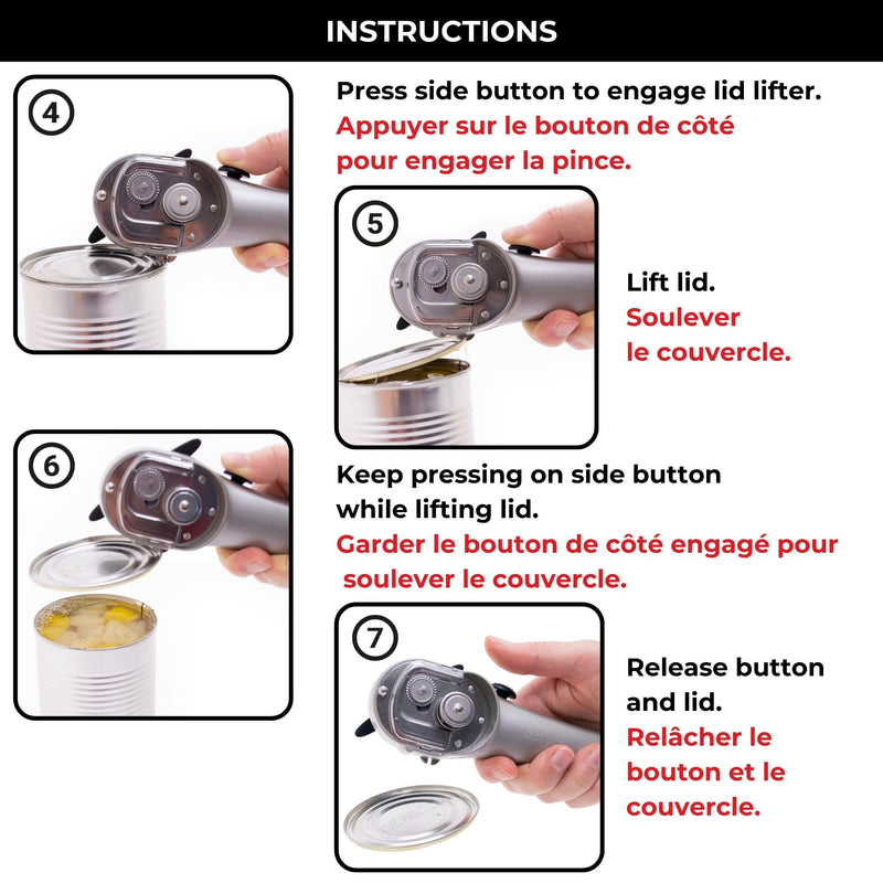 Starfrit Securimax Auto Can Opener - Patented Safe Edge Technology with Lid Lifter - Leaves No Sharp Edges on Lid & Can - Heavy Duty Non-Slip Knob - Grey