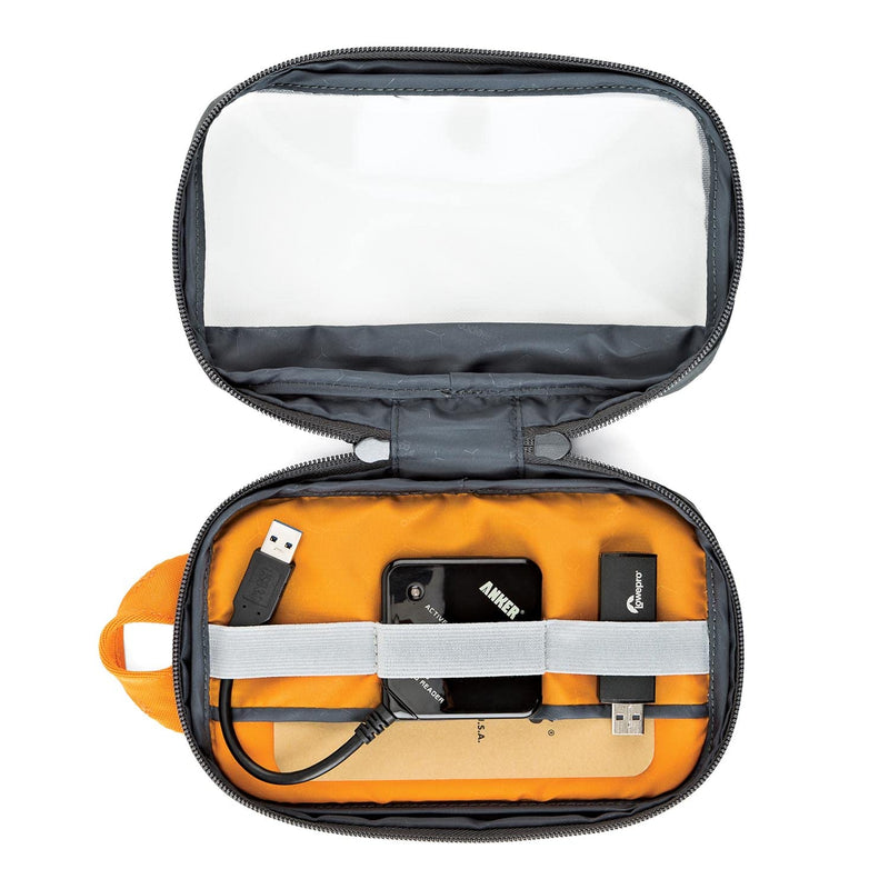 Lowepro GearUp Pouch Mini, Travel Essentials, Travel Case for Phone Cords, Cables, Adapters, USB Sticks, Smartphone Accessories, Made of Recycled Fabric, Grey