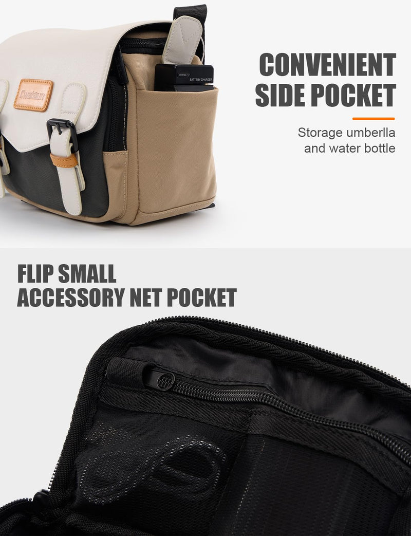 Cwatcun Compact Camera Sling Bag, Small Crossbody Case with Tripod Holder | Camera Messenger Bag, Photography Bag for Canon, Nikon, Sony, Fuji DSLR/SLR/Mirrorless, Lens.Fits 1DSLR+1lens White S