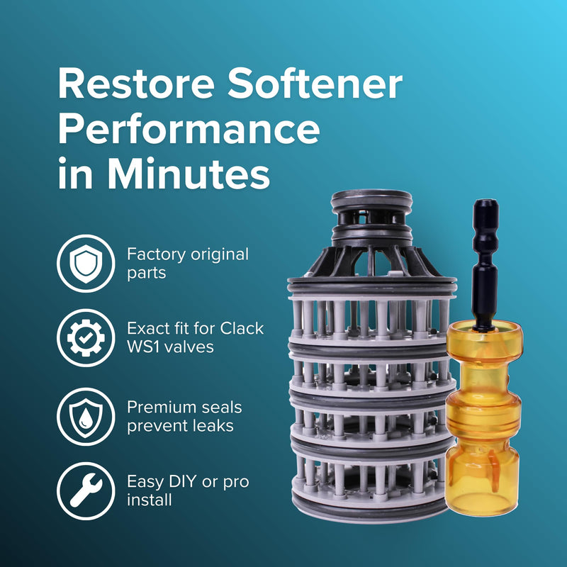 Clack WS1 Interior Repair Kit Bundle - Genuine OEM Parts Including Spacer Stack (CV3005), Downflow Piston (V3011), and Regeneration Piston (V3174) for WS1 Water Softener Internal Parts Only