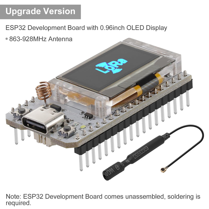 MakerFocus 2pcs ESP32 Development Board SX1262 863 928MHz LoRaWAN WiFi Bluetooth Dual Core 240MHz Integrated CP2102 with 0.96" OLED Display and Antenna for Arduino NodeMCU Intelligent Scenes 2