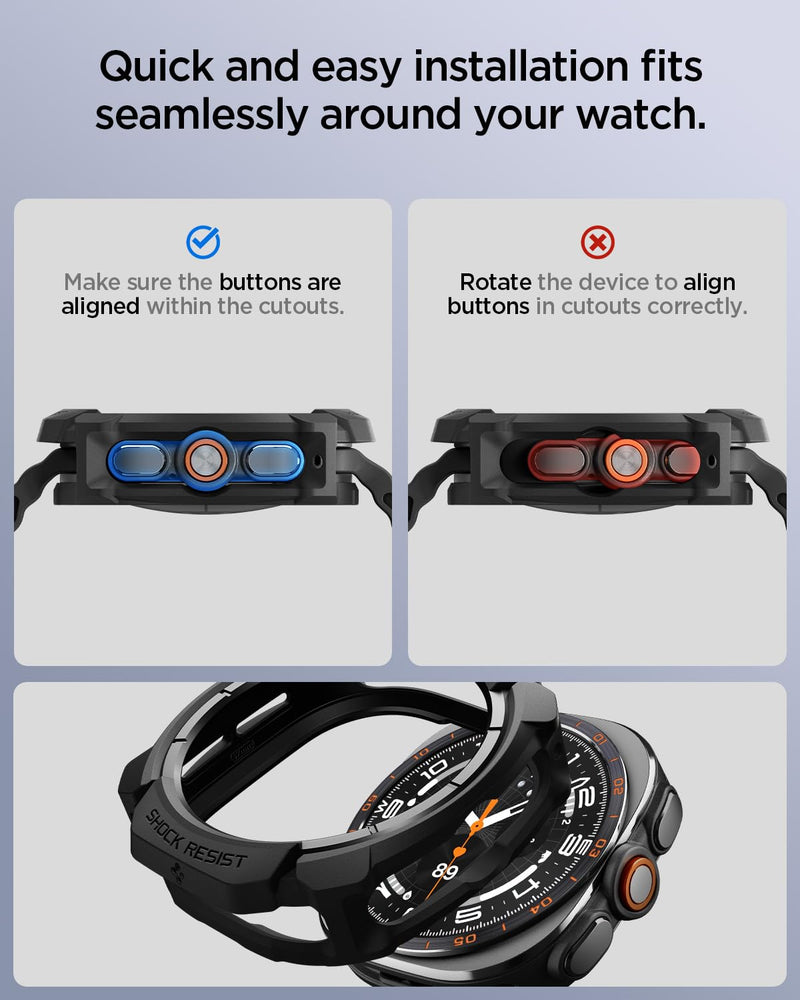Spigen Rugged Armor for Samsung Galaxy Watch Ultra 2 Case (2026) | Durable Protective Flexible Scratch Resistant Shock Proof TPU Cover - Matte Black