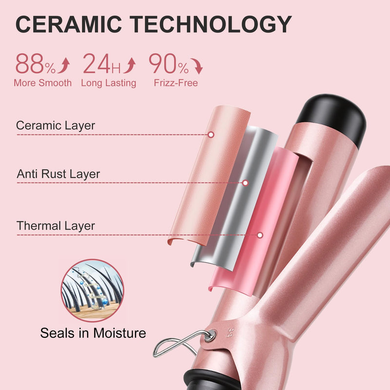Large Barrel Curling Tongs 38mm, Ceramic Hair Curler with 14 Adjustable Temperature, Big Curling Wand Iron for Soft Waves and Long-Lasting Curls, Dual Voltage