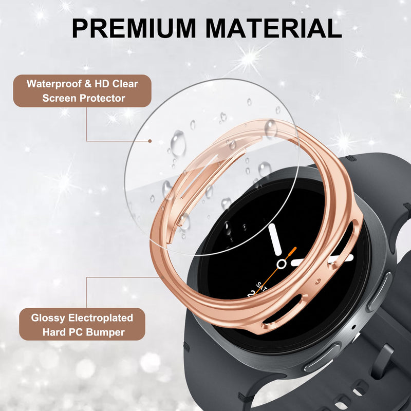 12+4 Pack Case for Samsung Galaxy Watch 9/8 44mm with Tempered Glass Screen Protector, Plated Glossy Hard PC Scratch Resistant Protective Cover Compatible with Galaxy Watch 9/8 44mm Galaxy Watch 9/8-44mm