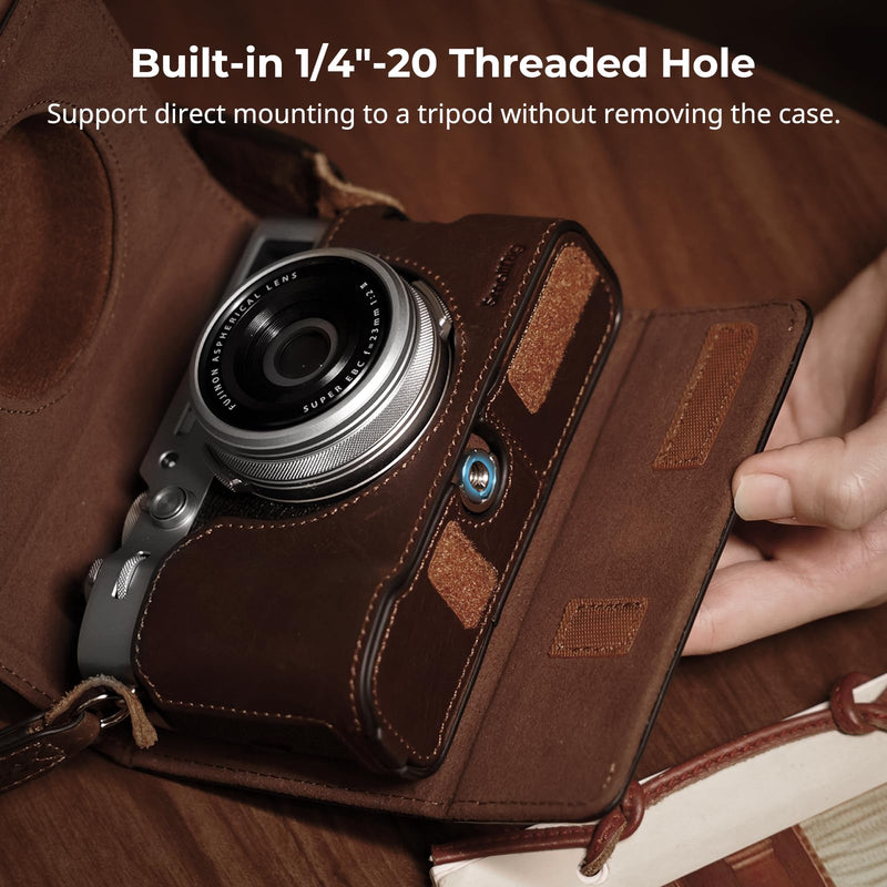 SMALLRIG Leather Half Case for FUJIFILM X100VI, Flip Cover, Shoulder Strap | Genuine Leather Material, Portable and Protecting (Brown) Brown