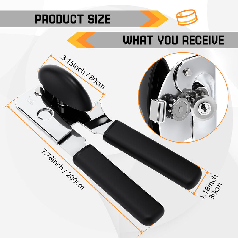 2 Pack Manual Can Opener with Magnet, Smooth Edge Handheld Can Opener for Seniors with Sharp Blade and Grip Handle, Heavy Duty Tin Bottle Cutter for Kitchen Camping, Black