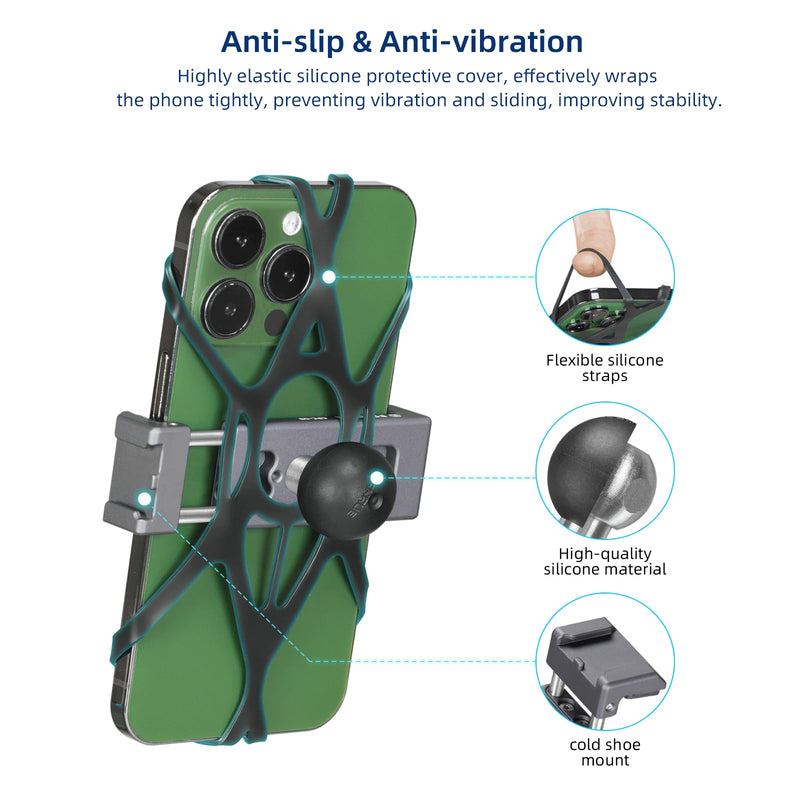 FANAUE Aluminum Phone Holder with 1" Ball Head Adapter Compatible with RAM mounts B Size Double Socket arm (CPC-08) CPC-08