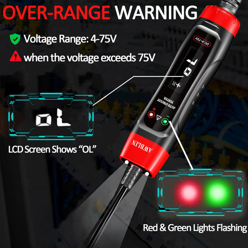  [AUSTRALIA] - 4-75V DC Automotive Test Light with Buzzer Sound, LCD Digital Light Tester with Voltmeter, Heavy Duty Circuit Tester with Illumination, Fuse Voltage Tester Auto Electrical Tool