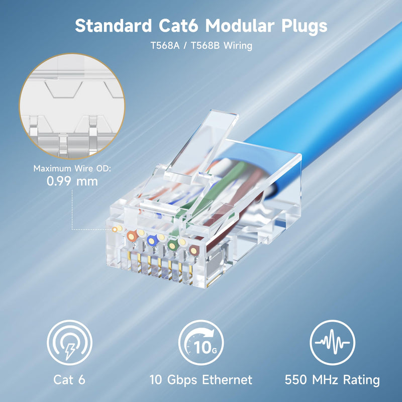 Cable Matters 200-Pack CAT6 RJ45 Modular Plugs, 50µ Gold Plated (RJ45 Connector, Cat 6 Ends, Cat 6 Ethernet Connector, Ethernet Plugs), for Solid or Stranded UTP Cable