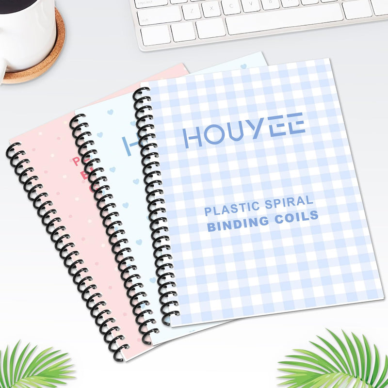 HOUYEE 100 Pack Plastic Spiral Binding Coils,6mm(1/4 Inch),30 Sheet Capacity,4:1 Pitch (Black) 1/4"(30 sheet capacity)