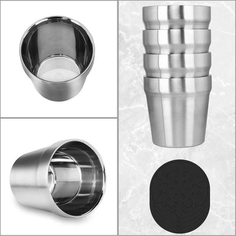 Youda Stainless Steel Double Walled Insulated Cups(Set of 4) Stackable, Coffee Cup/Tea Cup/Chilling Beer Glasses, Great for Toddlers, for Travel, Outdoor, Camping&Everyday(6 oz, Silver) Silver-6oz-4 Pack
