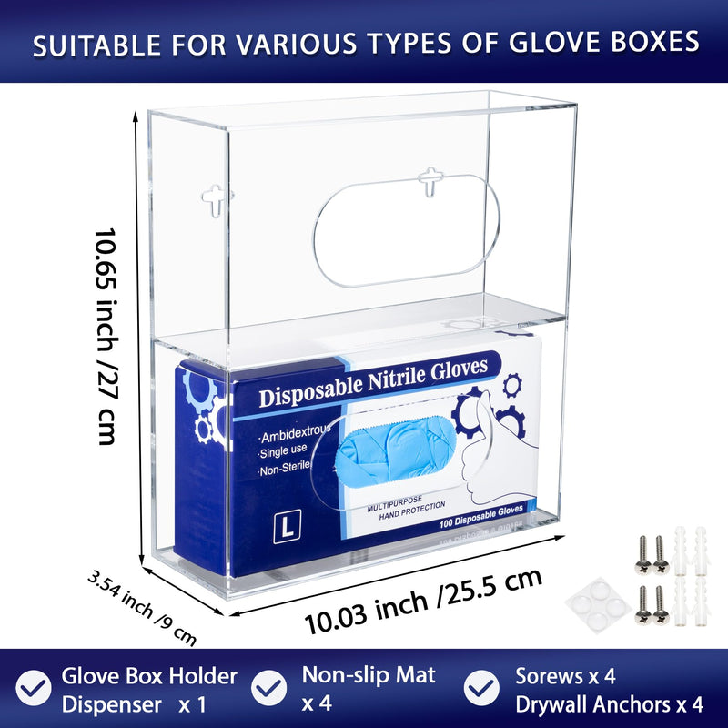SEANADO Glove Box Holder Wall Mount Glove Dispenser - 2-Compartment Disposable Glove Holder Organizer for Medical, Kitchen Latex Glove Box Organizer 10 x 10.63 x 3.54 Inches