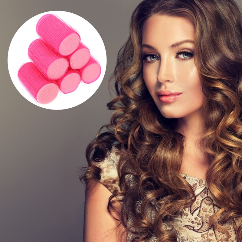 Minkissy 8pcs Self Adhesive Sponge Hair Rollers Medium Heatless Self Grip Foam Curlers Hair Styling Tools for Volume Bounce, Comfortable Sleep-in Curling Tools for Women Girls Pink