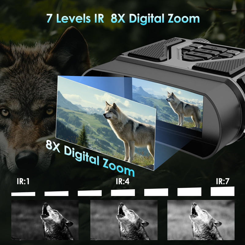 Night Vision Goggles-Digital Night Vision Binoculars with 8X Zoom & 32GB Card, 4000mAh Rechargeable IR Night Vision for Complete Darkness, Camping Gear, Gifts for Men Black