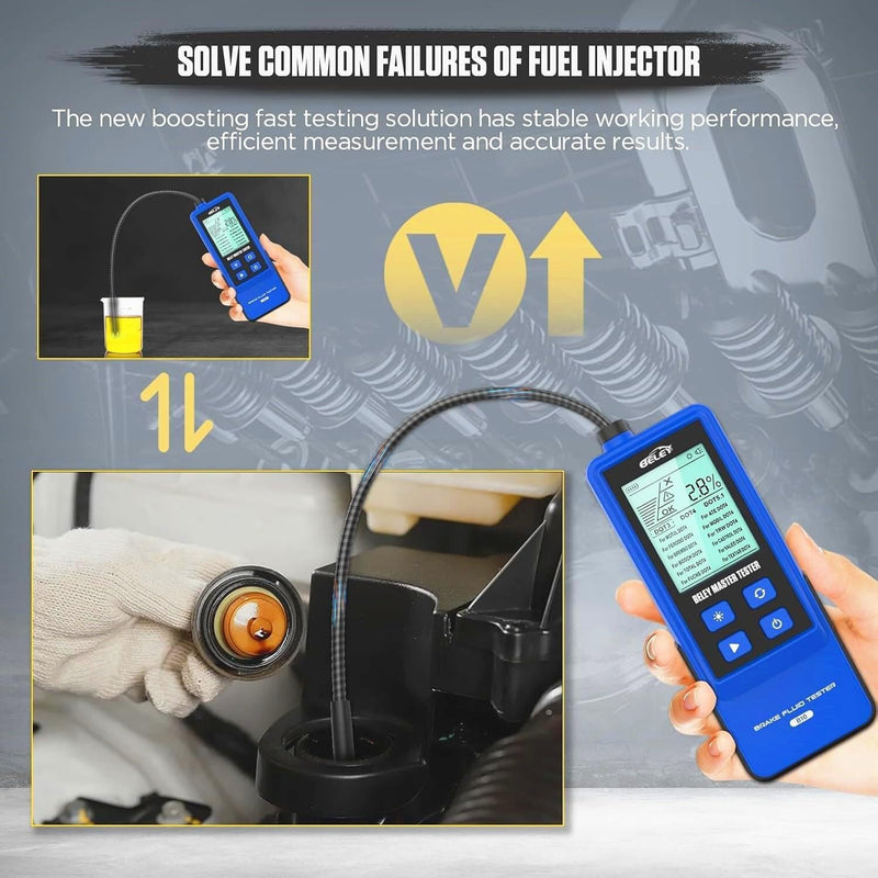 BELEY Brake Fluid Tester Digital Automotive Moisture Boiling Point Detector for DOT3,DOT4,DOT5.1 Brake Fluid with 2.8" Display, Audible Alarm, High-Precision Probe B10 BLUE