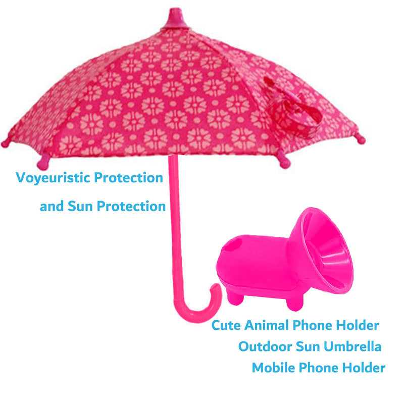 Phone Umbrella Suction Cup Stand – Umbrella for Phone with Universal Adjustable Piggy Phone Holder, Phone Umbrella for Sun, Outdoor Phone Sun Blocker, Phone Shade Cover Pink