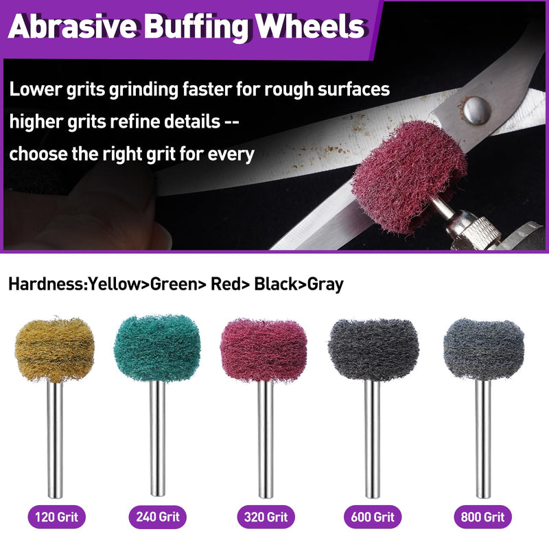 100 PCS Abrasive Buffing Wheels for Dremel, Thickened Polishing Kit 1/8 Inch Shank for Rotary Tool Accessories, Polishing Wheel Set for Metal Rust Wood Glass Watch Brass 100pcs abrasive wheels