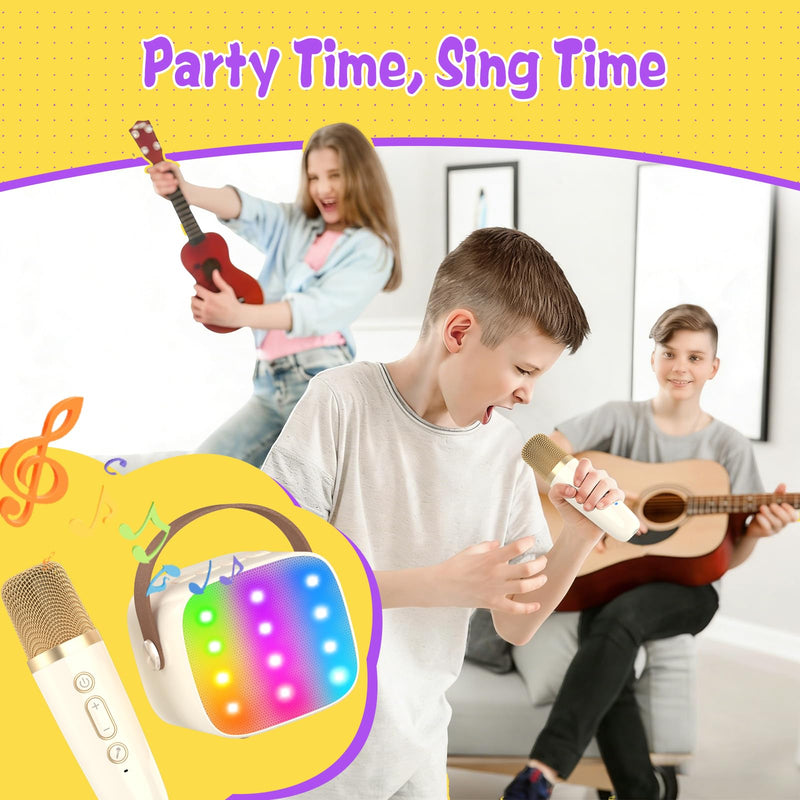 Mini Karaoke Machine,Funny Toys Christmas Birthday Gifts for Kids Age 4-12 Girls,Boys,Adults,MEGUO Karaoke Microphone Toys for 4,5,6,7,8,9,10,11,12+ Year Old Girls Boys (Beige2-LED) Beige2-LED